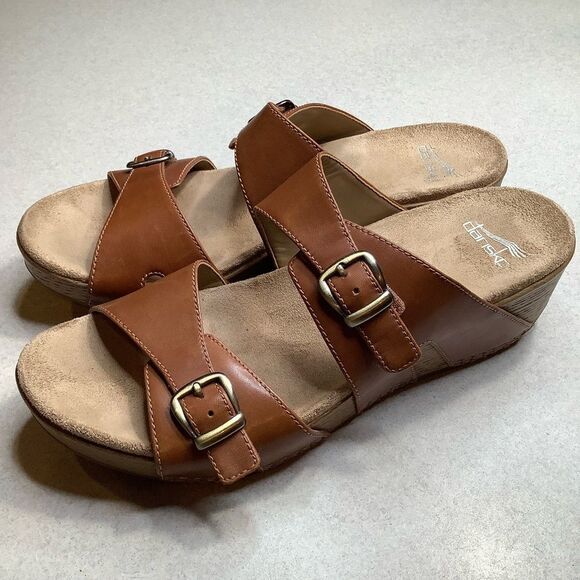 Dansko Leeann Sandal 41 Tan Burnished Leather Slip On - Picture 2 of 10